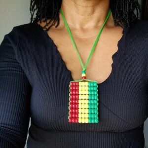 Rasta Flag Car Mirror Danglers /Necklace. Mini Beaded Flag 2.5" x 3".